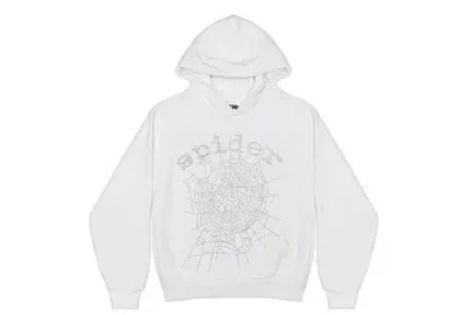 Sp5der OG Rhinestone Logo White Hoodie